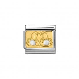 Composable Classic Link "White Swans" Gold 030284-29 