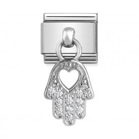 Composable Drop Link "Hand Of Fatima" Silver CZ 331800-20