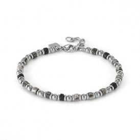 InstinctStyle Sea Grey Labradorite & Lava Stones Stainless Steel Bracelet  027931/094