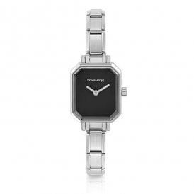 Paris Classic Stainless Steel & Rectangular Black Dial Watch 076030-012