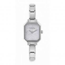 Paris Classic Stainless Steel & Rectangular Silver Glitter Dial Watch 076030/023