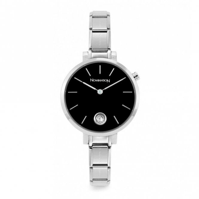 Nomination Paris Classic Stainless Steel & Round Black CZ Dial Watch 076033-01