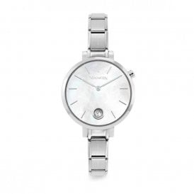Paris Classic Stainless Steel & Round Mother Of Pearl CZ Dial Watch 076033-008