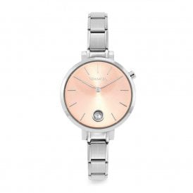 Paris Classic Stainless Steel & Round Pink CZ Dial Watch 076033/027