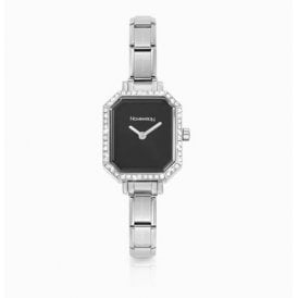 Rectangular Silver Watch with Black CZ Dial 073036-012 