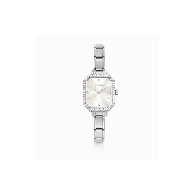Nomination Rectangular Silver Watch with Silver CZ Dial 073036-017 
