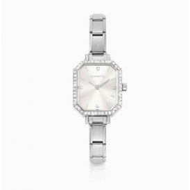Rectangular Silver Watch with Silver CZ Dial 073036-017 