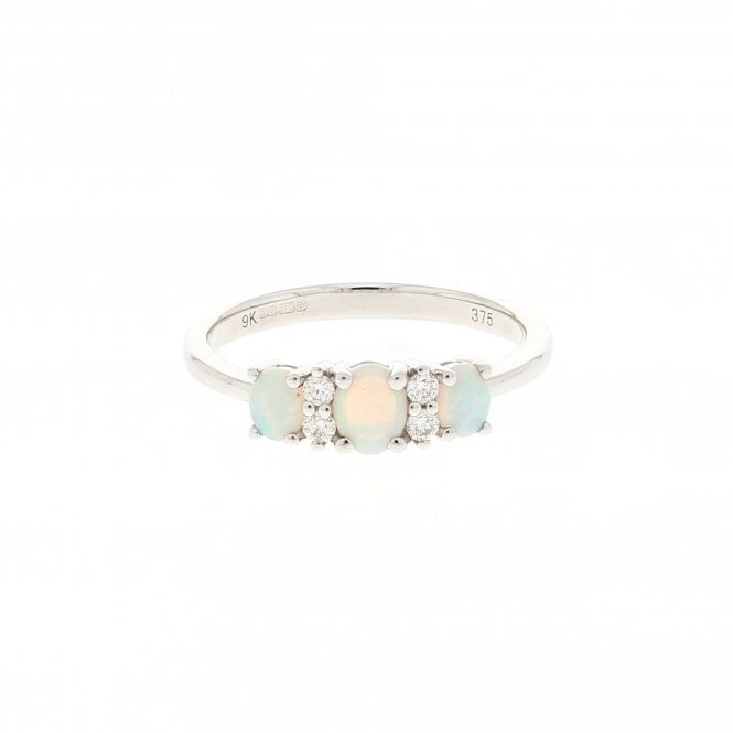 Opal 9ct White Gold Diamond Ring