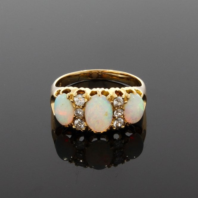 Opal Victorian Diamond Dress 18ct Yellow Gold Ring