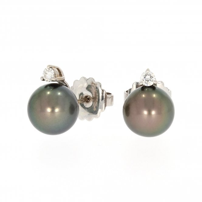 Pearl 18ct White Gold Tahitian Mikimoto Diamond Ear Studs