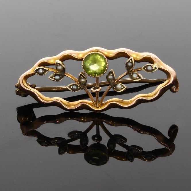 Peridot Vintage 9ct Yellow Gold Pearl Brooch