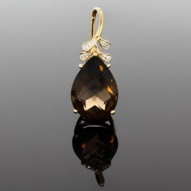9ct Yellow Gold Smokey Pear Faceted Leaf Pendant