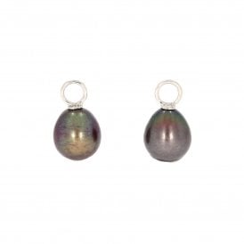 9ct White Gold Dropper Black River Pearls