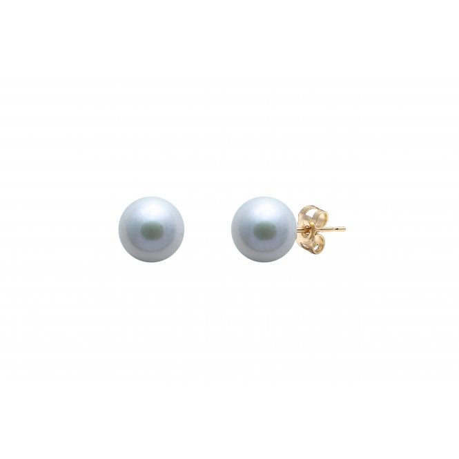Raw Pearls Cultured 6.5mm Grey River Pearl 9ct Yellow Gold Earring Studs