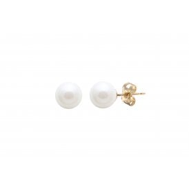 Cultured 6.5mm White River Pearl 9ct Yellow Gold Earring Studs