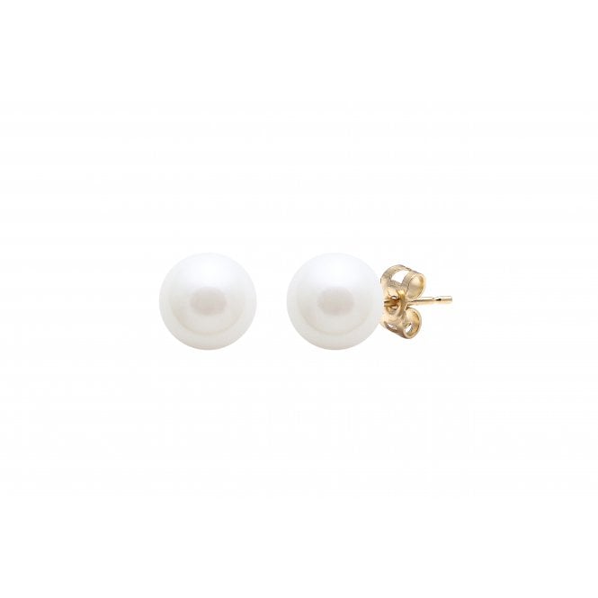 Raw Pearls Cultured 7.5mm White River Pearl 9ct Yellow Gold Earring Studs