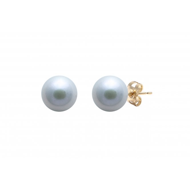 Raw Pearls Cultured 9.5mm Grey River Pearl 9ct Yellow Gold Earring Studs