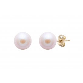 Cultured 9.5mm Pink River Pearl 9ct Yellow Gold Earring Studs