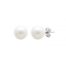 Cultured 9.5mm River Pearl 9ct White Gold Earring Studs 