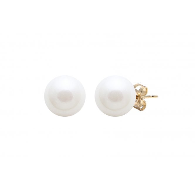 Raw Pearls Cultured 9.5mm River Pearl 9ct Yellow Gold Earring Studs 