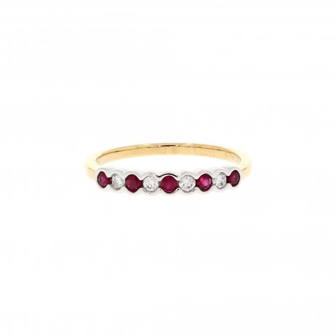 Ruby 0.19 Carat 0.11ct Diamond 18ct Yellow Gold 1/2 Eternity Ring