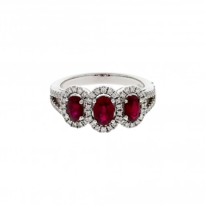 Ruby 0.48 Carat Vivid Oval With 0.68ct Brilliant Cut Diamonds 18ct White Gold Ring