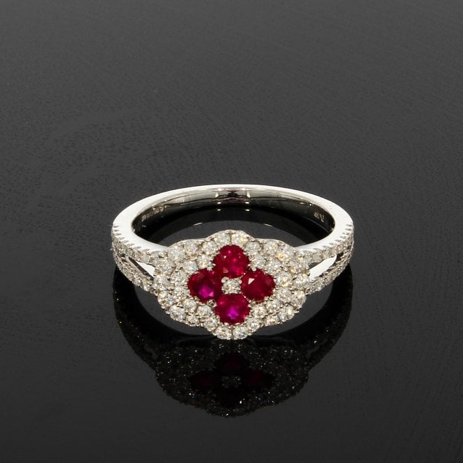 Ruby 0.51 Carat Brilliant Cut Diamonds 18ct White Gold Cluster Ring