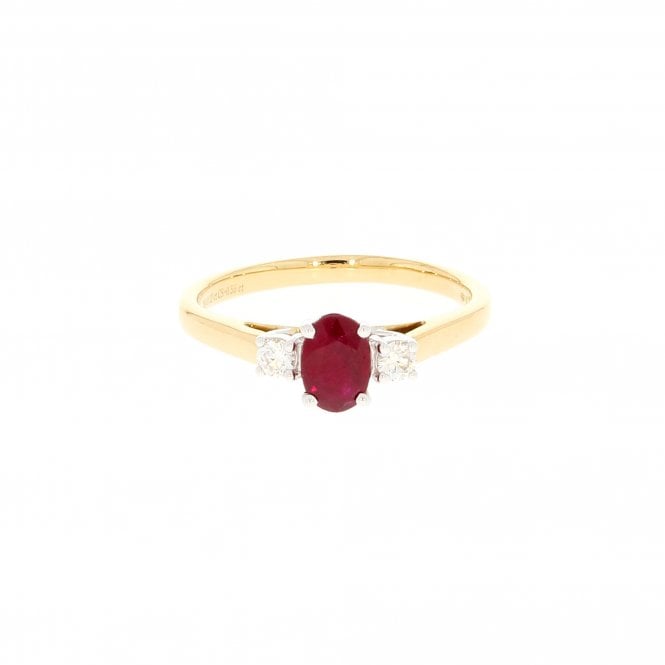 Ruby 0.55 Carat with 0.12ct Brilliant Cut Diamonds 18ct Yellow Gold Ring