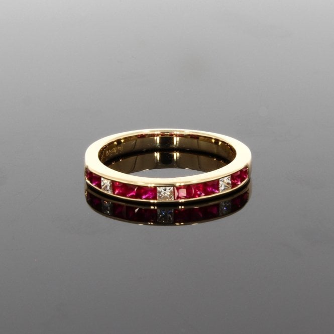 Ruby 0.56 Channel Set 9ct Yellow Gold Half Eternity Diamond Ring