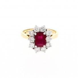 0.80 Carat Trap Cut With 0.50ct Brilliant Cut Diamonds 18ct Yellow Gold Cluster Ring