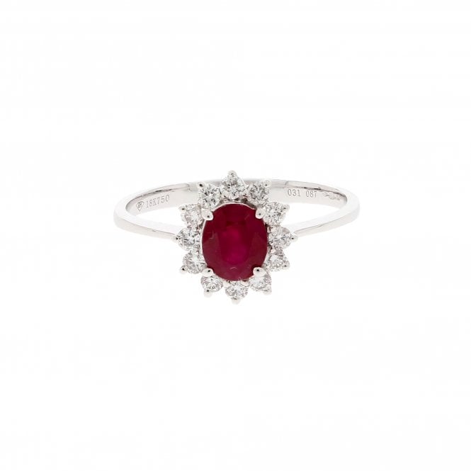 Ruby 0.87 Carat with 0.37ct Diamonds 18ct White Gold Cluster Ring 