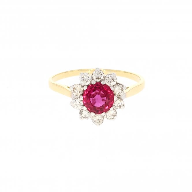 Ruby 1.29 Carat with 0.50ct Brilliant Cut Diamonds 18ct Yellow Gold Ring 