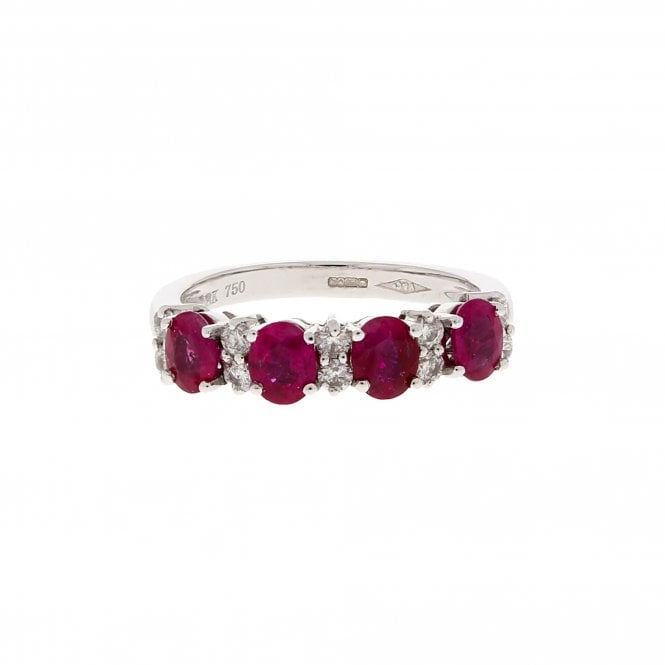 Ruby 18ct White Gold Half Eternity Diamond Ring 