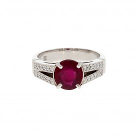 Round Treated with 0.13ct Brilliant Cut Diamonds Platinum Ring