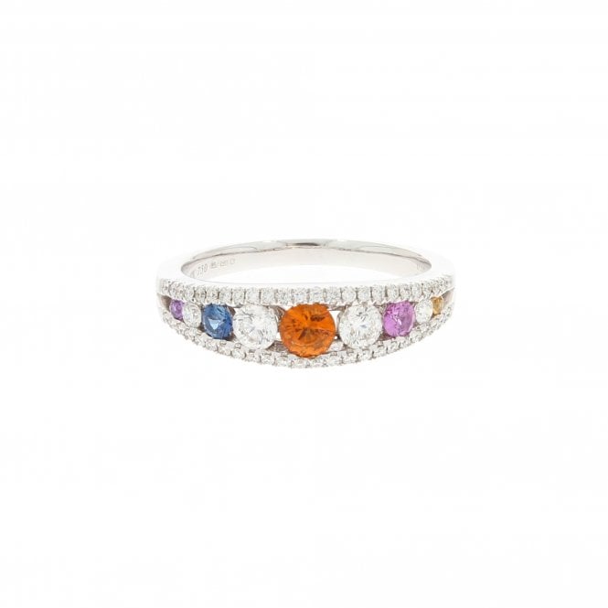 Sapphire 0.38 Carat Multi Coloured 0.46 Brilliant Cut Diamond 18ct White Gold Ring