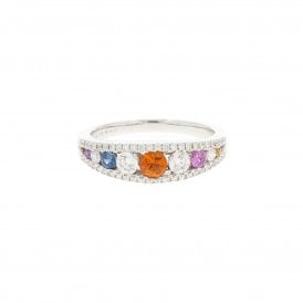 0.38 Carat Multi Coloured 0.46 Brilliant Cut Diamond 18ct White Gold Ring