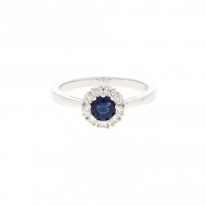 Sapphire 0.42 Carat Circular Cut with 0.25ct Brilliant Cut Diamond Halo 18ct White Gold Ring