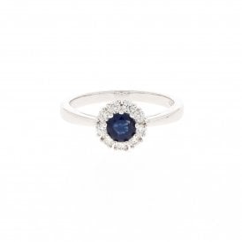 0.42 Carat Circular Cut with 0.25ct Brilliant Cut Diamond Halo 18ct White Gold Ring