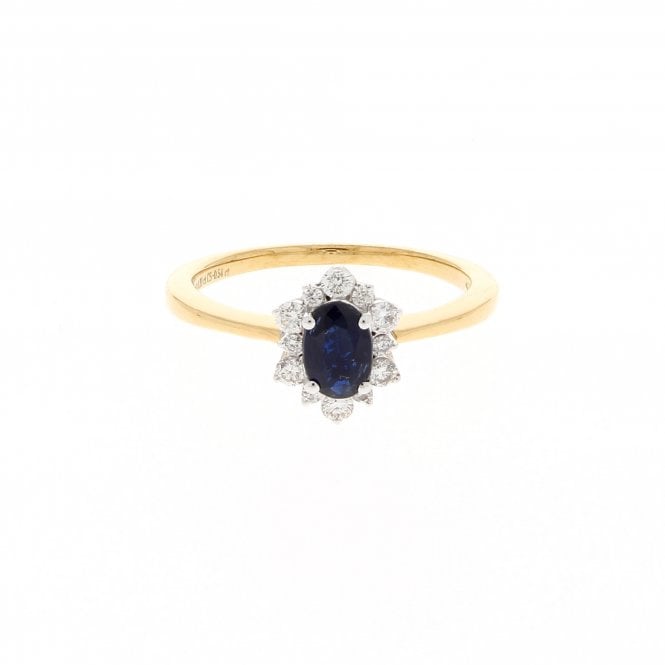 Sapphire 0.54 Carat Oval Cut with 0.20ct Brilliant Cut Diamond Halo 18ct Yellow Gold Ring
