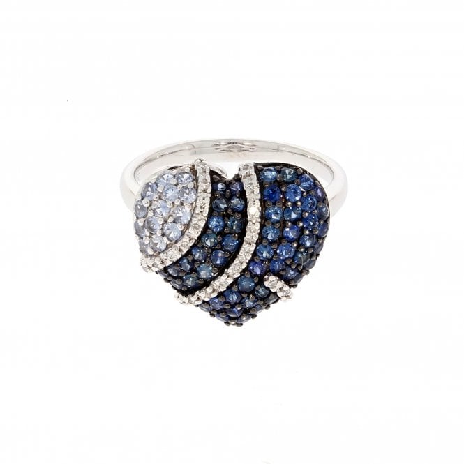 Sapphire 1.07 Carat Vivid and Pale Blue with 21 Natural White Diamonds 18ct White Gold Heart Ring
