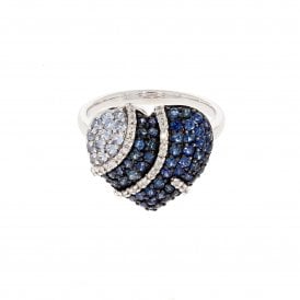 1.07 Carat Vivid and Pale Blue with 21 Natural White Diamonds 18ct White Gold Heart Ring