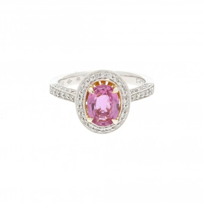 Sapphire 1.47 Carat Pink with 0.56 Brilliant Cut Diamonds 18ct White Gold Ring