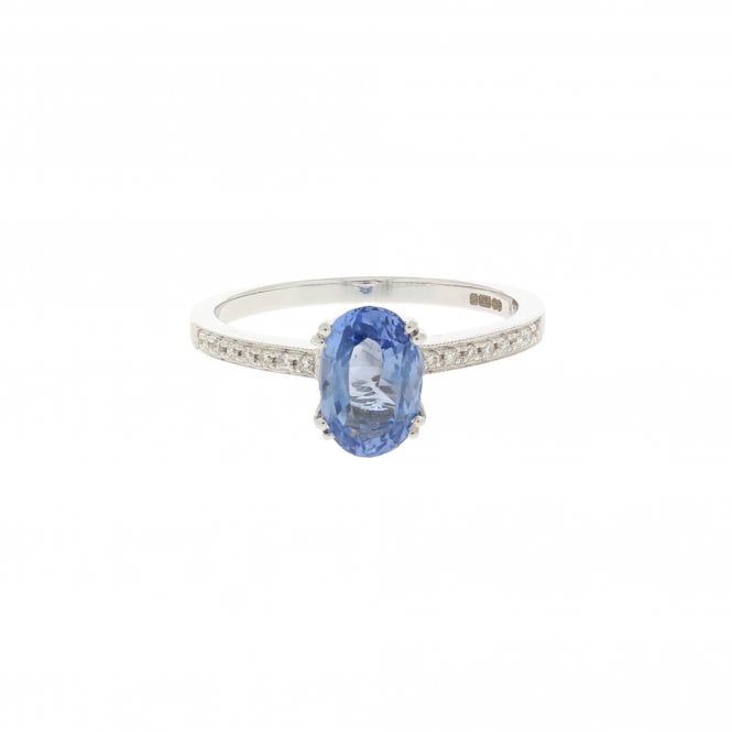 Sapphire 1.71 Carat Cornflower Blue with 0.18ct Brilliant Cut Diamonds 18ct White Gold Ring 
