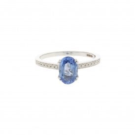 1.71 Carat Cornflower Blue with 0.18ct Brilliant Cut Diamonds 18ct White Gold Ring 