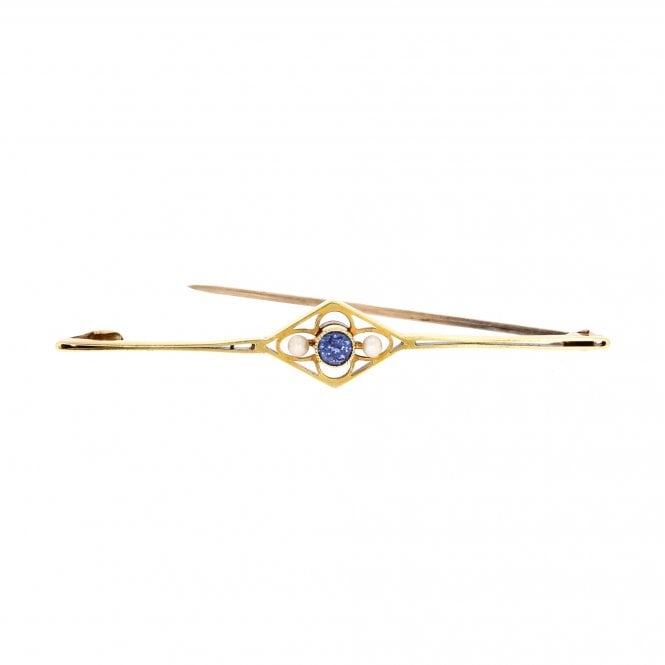 Sapphire 15ct Yellow Gold Vintage Brooch 