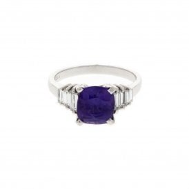 3.26 Carat Cushion Chameleon 0.55ct GVS Diamond Baguette Platinum Ring