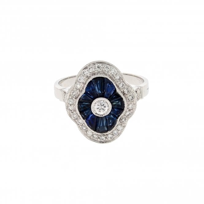 Sapphire 3.60 Carat Baguette Cut with 0.34ct Brilliant Cut Diamonds 18ct White Gold Ring