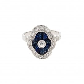 3.60 Carat Baguette Cut with 0.34ct Brilliant Cut Diamonds 18ct White Gold Ring