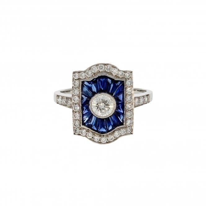 Sapphire 3.60 Carat Tapered Baguette Cut With 0.75ct Brilliant Cut Diamonds 18ct White Gold Ring 