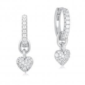 Caro Heart SIlver Zirconia Hoop Earrings  SJ-E72352-CZ
